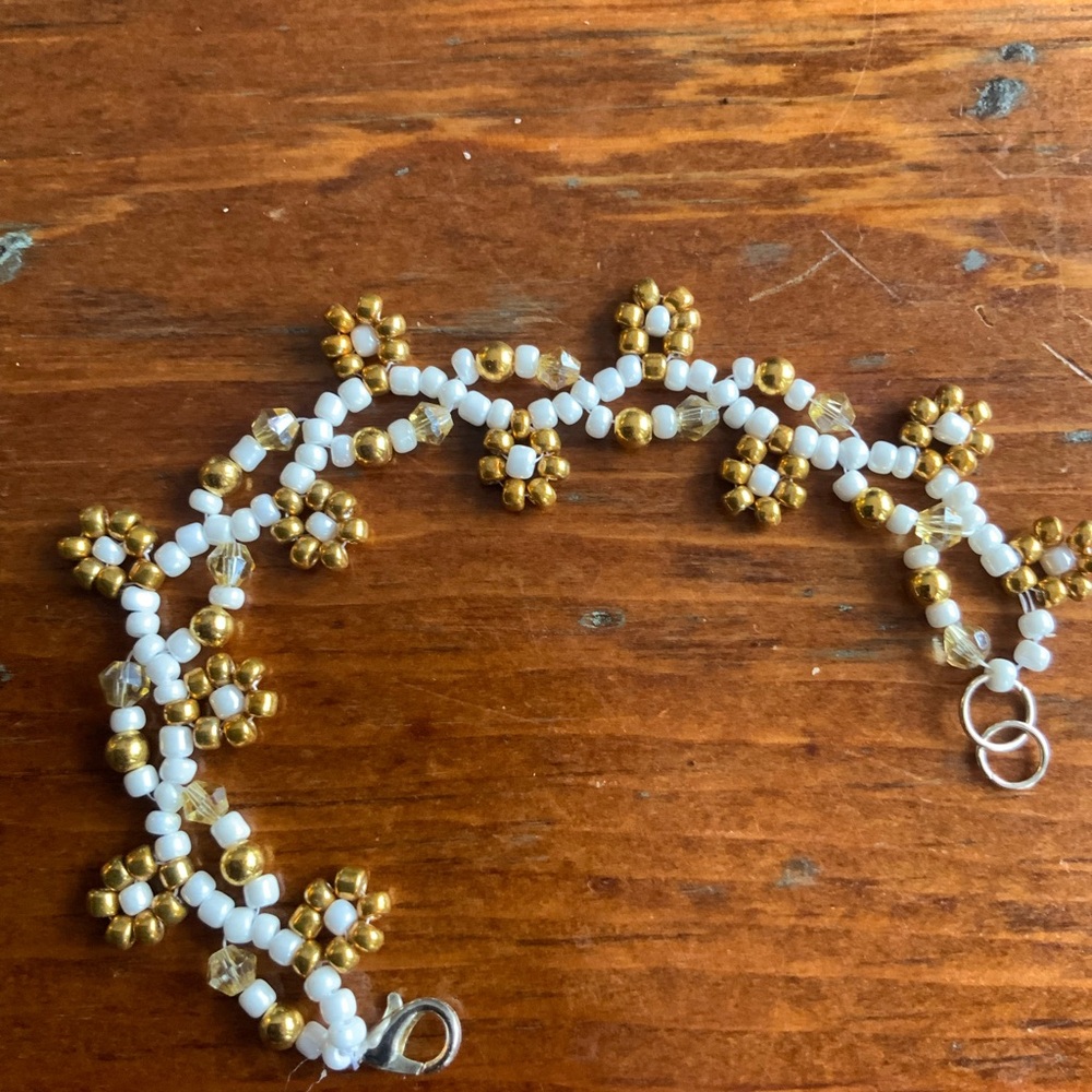 Hand Crafted Gold and White Floral Bracelet